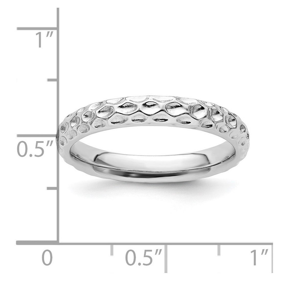925 Sterling Silver Polished Patterned Stackable Rhodium Ring Size 9 Stackable Ring for Women