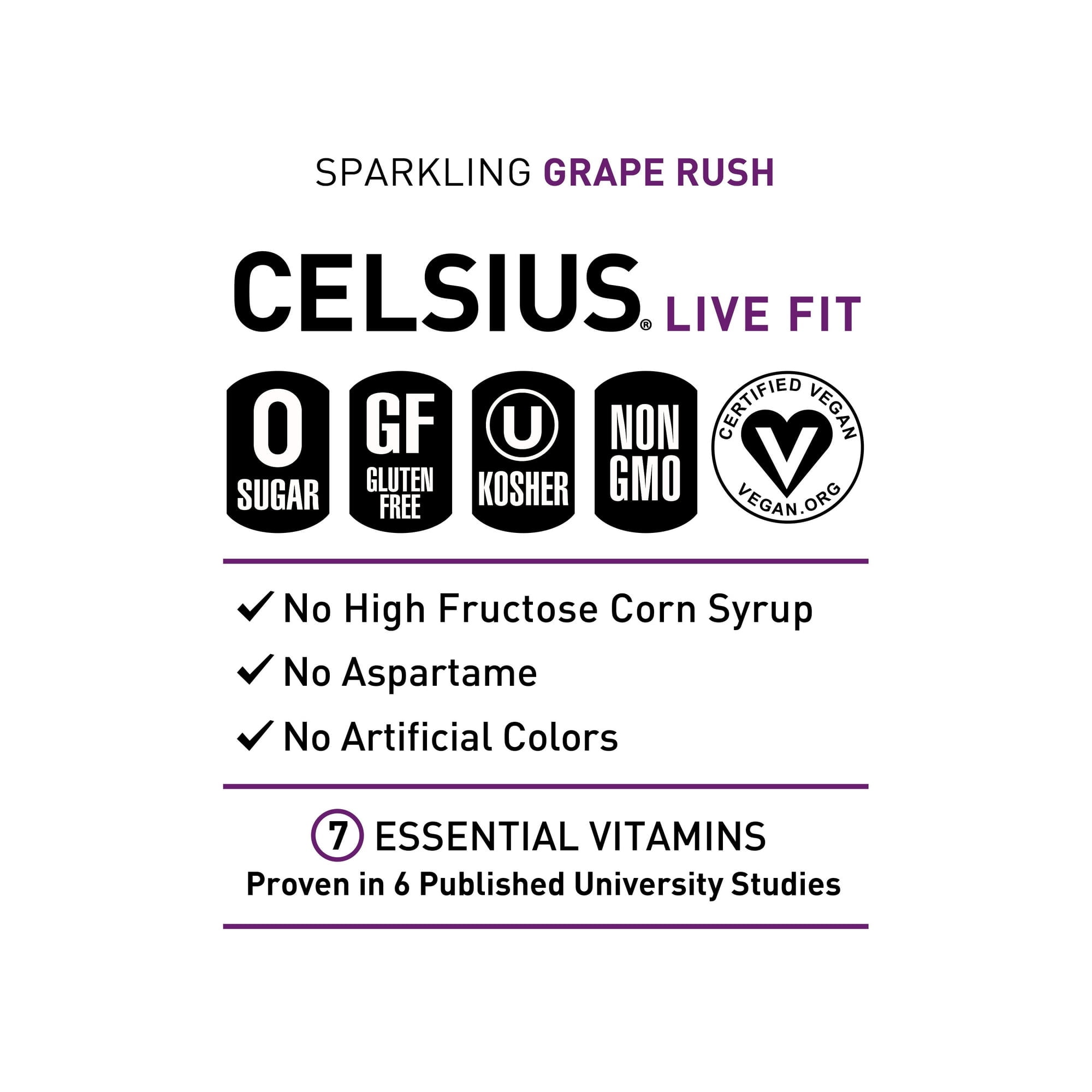 Pack of 12, Celsius Sparkling Grape Rush Energy Drink, 12 fl oz