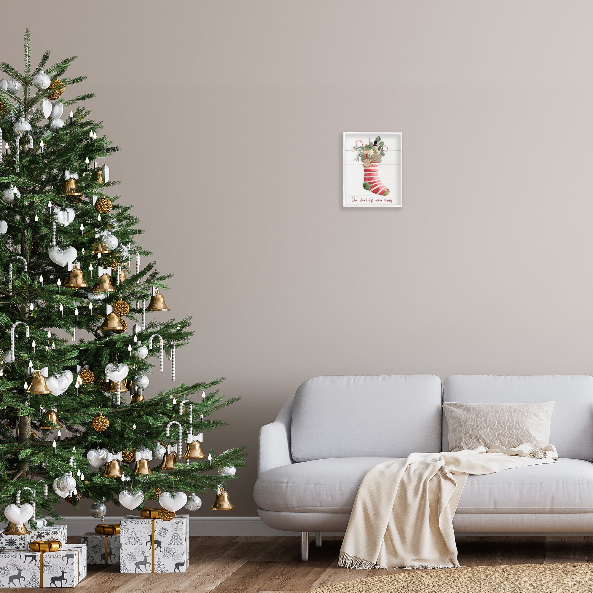 Stupell Industries Striped Christmas Stocking Holiday Painting White Framed Art Prints Wall Art, 11 x 14