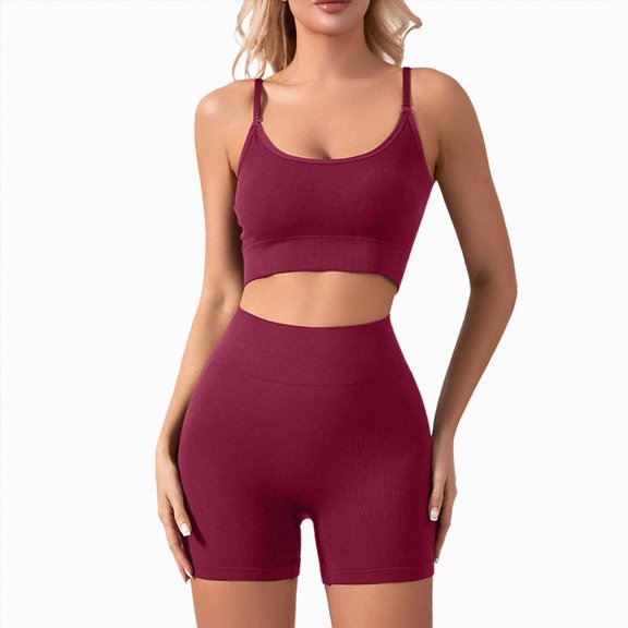 ZIXKCGDSE Womens Workout Sets Adjustable Ribbed Tank Tops Seamless High Waist Gym Shorts Size XL