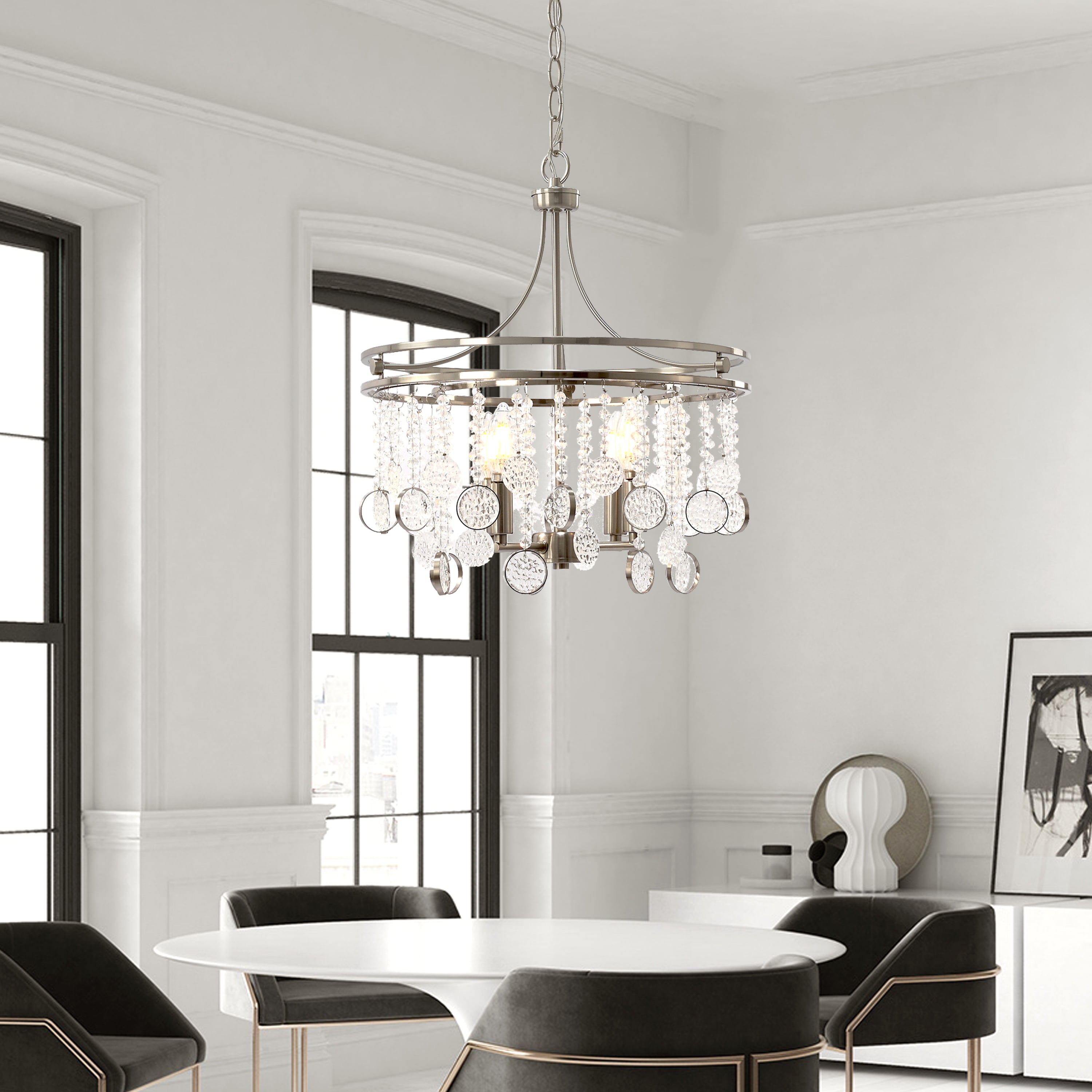4 Light Chandelier Modern Crystal Chandeliers Lighting Pendant Ceiling Lights Fixture Lamp for Dining Living Room, Nickel