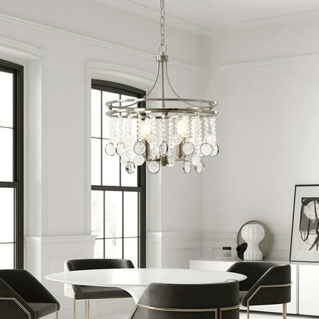 

4 Light Chandelier Modern Crystal Chandeliers Lighting Pendant Ceiling Lights Fixture Lamp for Dining Living Room Nickel