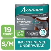 (2 pack) Assurance Men's Incontinence Underwear, S/M, Maximum Absorbency, 19 Count