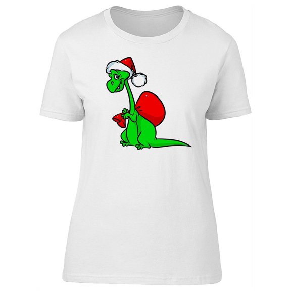 Funny Cartoon Dinosaur Santa Tee Women's -Image by Shutterstock