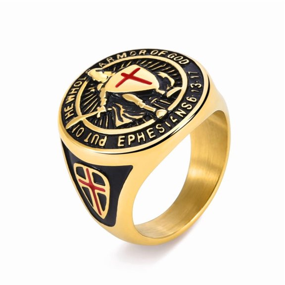 Christian Cross Pattern Men's gold color Templar Knight Crusader Knight Ring Accessories Party 14K Yellow Gold Jewelry Gift