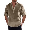 thumbnail image 3 of Hippie Beach Men's Cotton Linen Long Sleeve Casual T-Shirt, 3 of 9