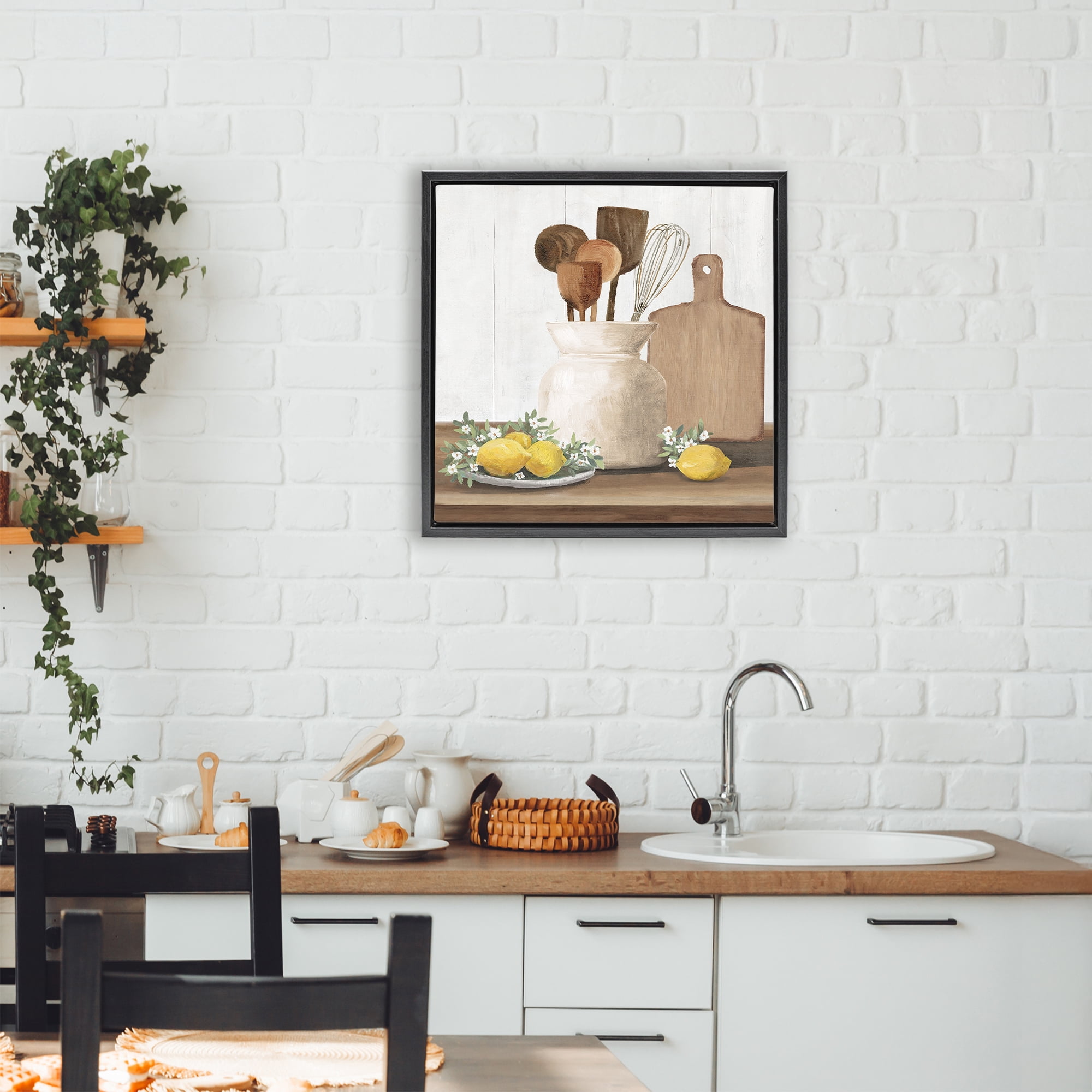 Stupell Industries Country Kitchen & Lemons Black Framed Floater Canvas Wall Art, design by White Ladder