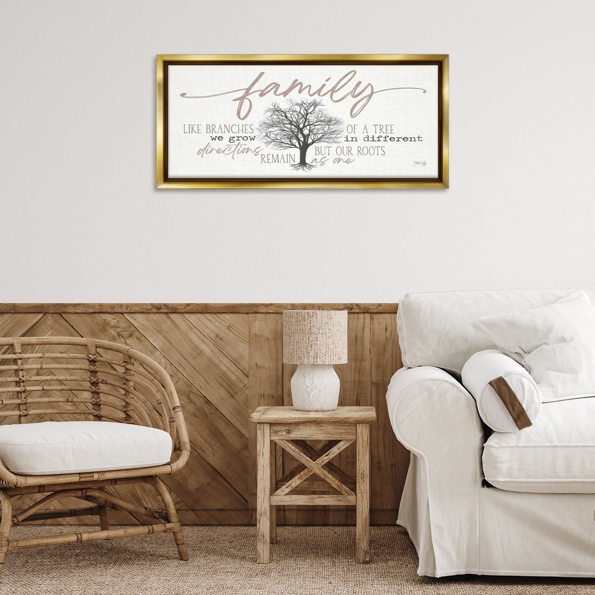 Stupell Industries Family Like a Tree Sentiment Text & Numbers Painting Gold Floater Framed Canvas Art Print Wall Art, 31 x 14