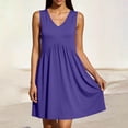 thumbnail image 5 of Npasoilc V-Neck Pleated Pocket Dresses for Women Sleeveless Loose Solid Color A-Line Mini Dress, 5 of 7