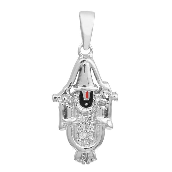 Mooneye Traditional Religious Tirupati Balaji Silver Diamond Pendant, 0.1 ct, 925 Sterling Silver