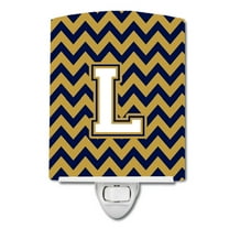 Letter L Chevron Navy Blue and Gold Ceramic Night Light