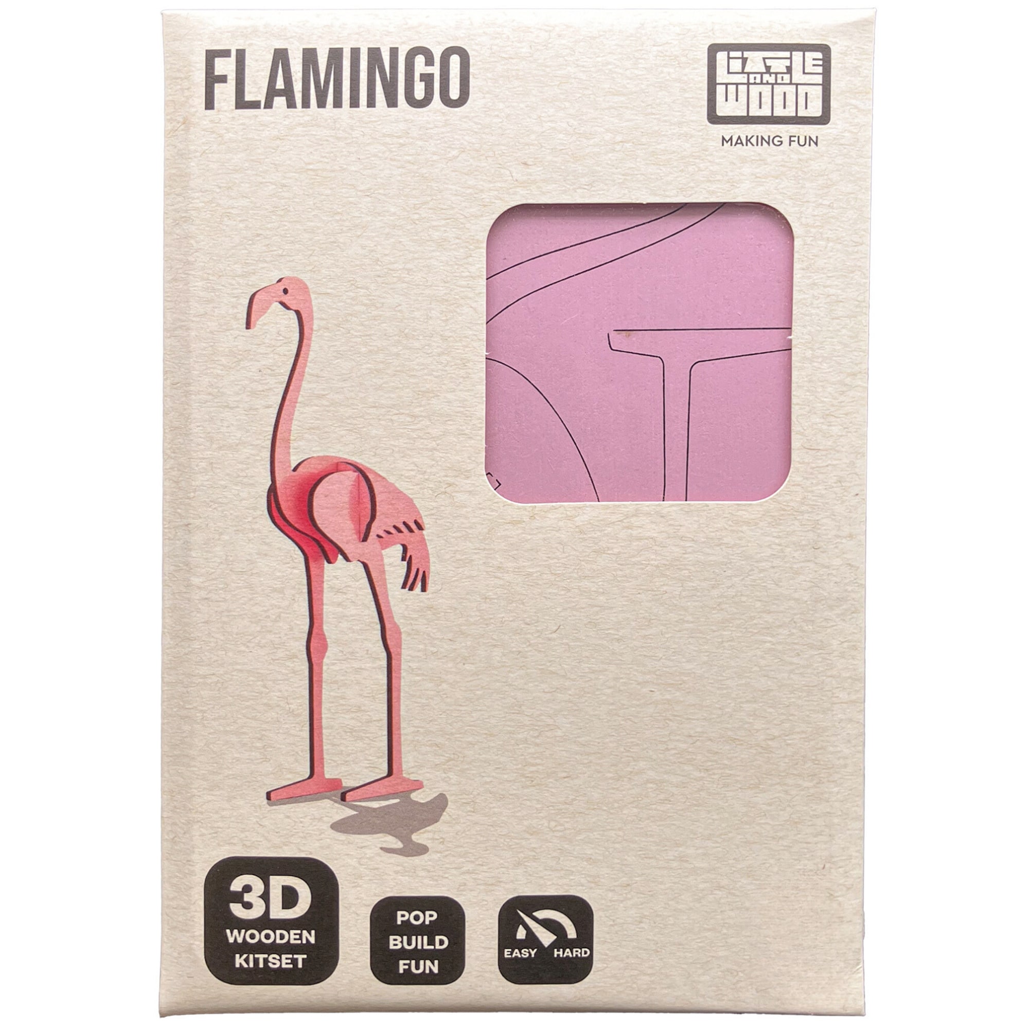 Little & Wood: Woodlet: Small - Flamingo - Pink, 3D Wooden Kit-Set, Bird Puzzle, Easy Assembly Model, Pop Build Fun, Sustainably Sourced Wood, Ages 6+
