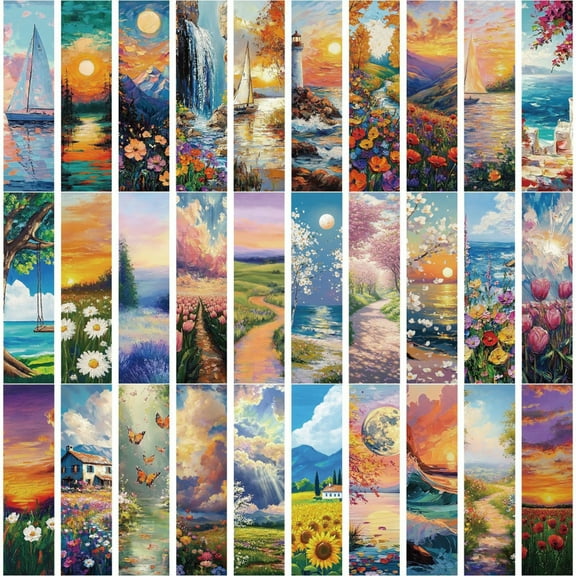30Pcs Landscape Pattern Bookmarks Book Mark Book Page Divider 6x1.5Inch Bookmarks for Book Lover Reader Student Teacher