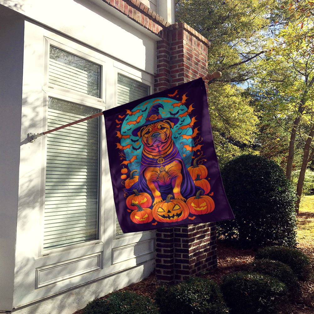 Halloween Shar Pei Dog House Flag 28x40IN Double-Sided Polyester Decorative Sleeve Pole Flag for Outdoor Home Garden
