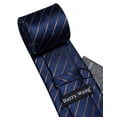 thumbnail image 4 of Barry.Wang - Juego de corbatas cl&aacute;sicas para hombre, dise&ntilde;o de rayas, con pa&ntilde;uelo y gemelos formales, Azul Marr&oacute;n, Talla &uacute;nica, 4 of 8