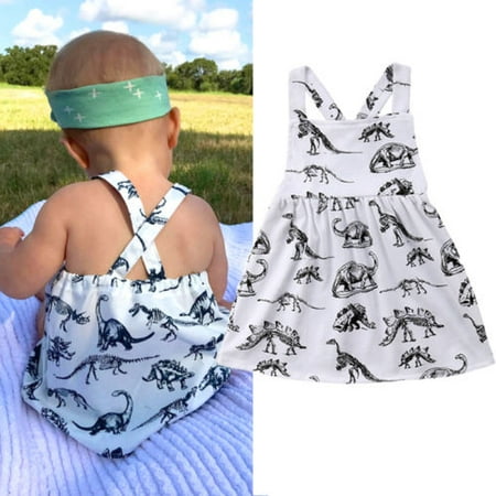 Cute Newborn Kid Baby Girls Cotton Sleeveless Dress Dinosaur Sundress Clothes
