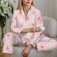 thumbnail image 6 of Pofeuu Rabbit And Cherry Print Womens Pajamas Set Long Sleeve Sleepwear Button Down Nightwear Soft Pj Lounge Sets Button Down Pajamas Women-XX-Large, 6 of 7
