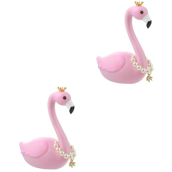 2 PCS Creative Car Ornament Love Bird Decor Flamingo Pattern Ornaments for Dashboard Neon Miss Pink