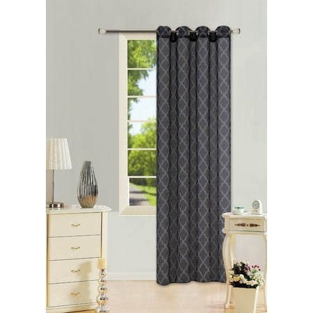 (S38)  Black/Gray 1-Piece Geometric Voile Sheer Window Curtain with Silver Grommets 55