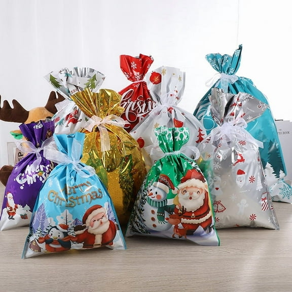 9 pcs Christmas Ribbon Bags - Available in various sizes from small to extra large, with unique designs, perfect for holiday gifts and party decorations