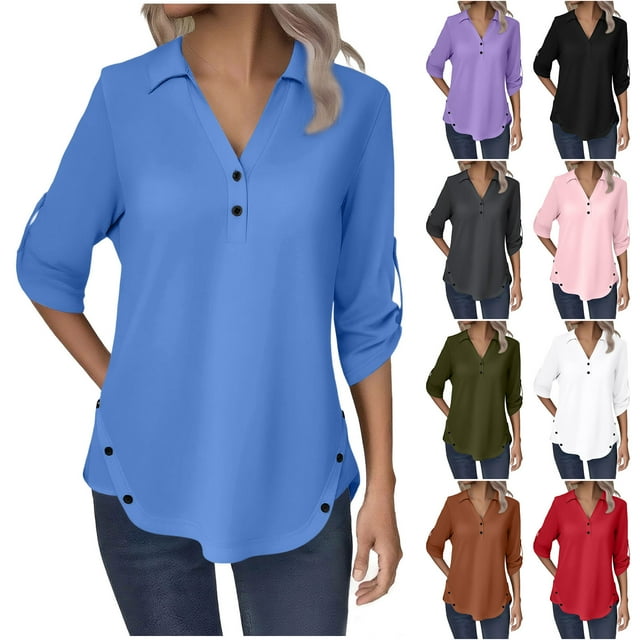 Top marrón,Blusa informal de manga 3/4 para mujer, cuello redondo, estampado, mezcla de poliéster y elastano, corte holgado para estar en casa, sopatenor
