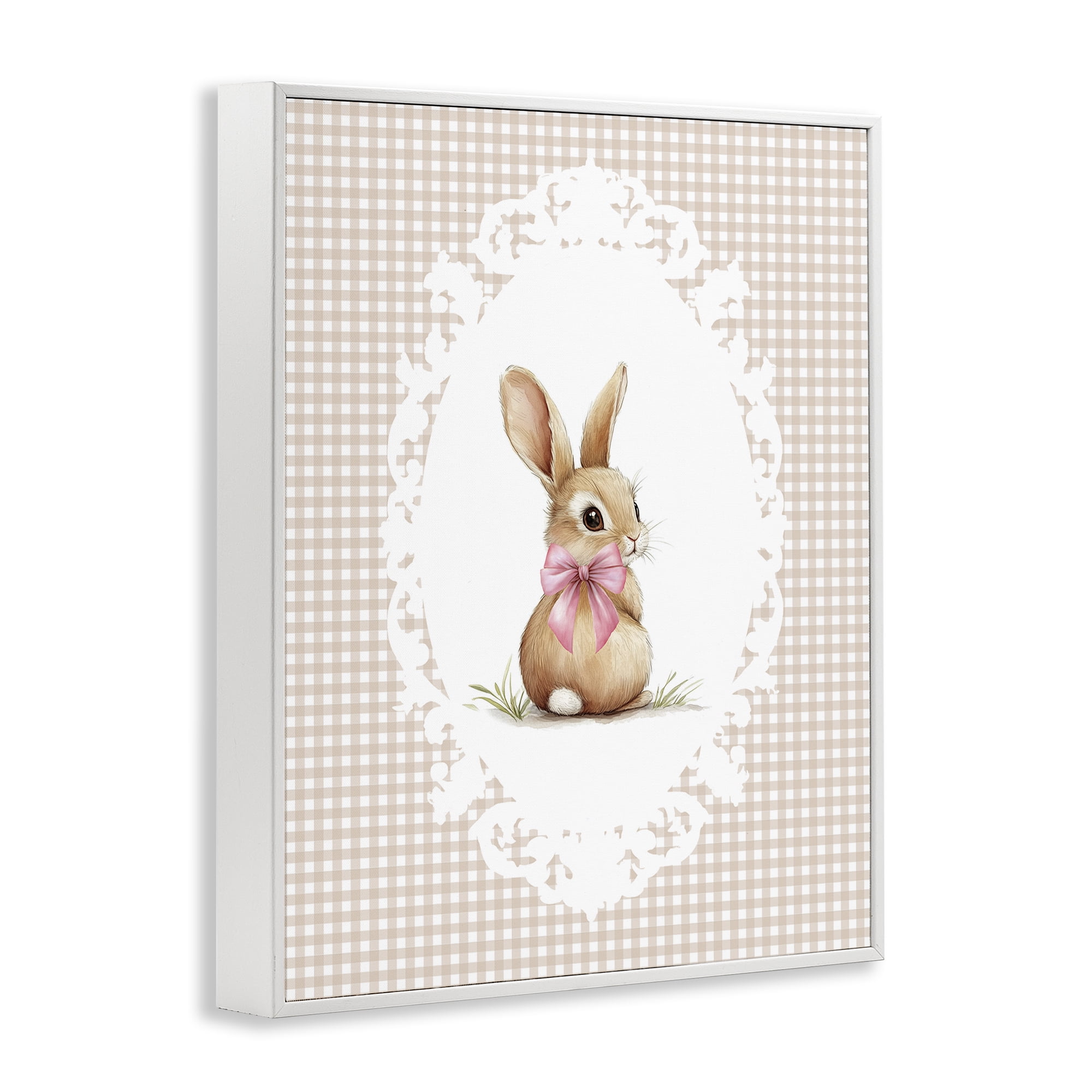 Stupell Industries Vintage Bow & Gingham Bunny White Framed Giclee Art, design by Christine Simpson Art