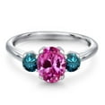thumbnail image 3 of Gem Stone King 2.19 Ct Oval Pink Created Sapphire Blue Diamond 925 Sterling Silver Ring, 3 of 6