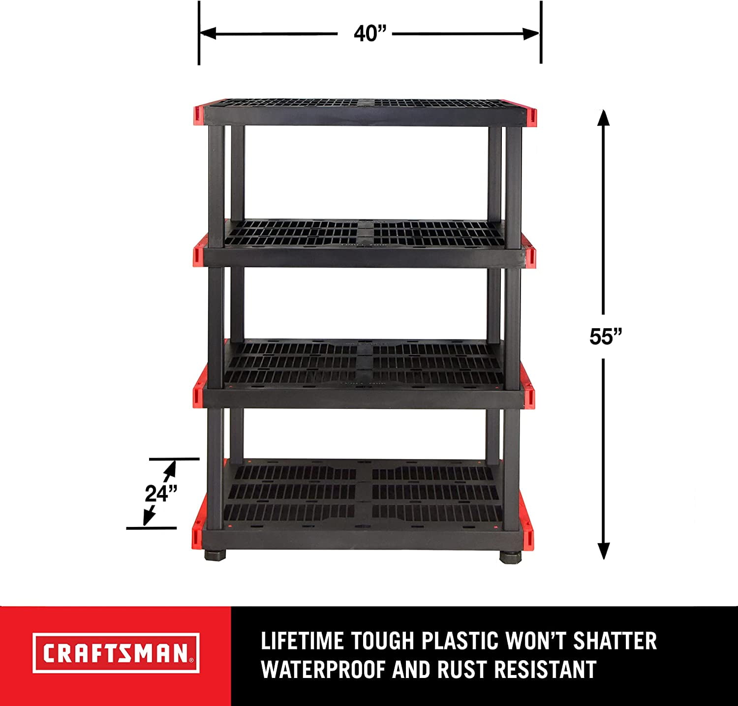 CRAFTSMAN Medium 10-Gallon (40-Quart) Black Heavy Duty Tote with Latching  Lid & Steel 4-Tier Utility Shelving Unit (45-in W x 18-in D x 72-in H) -  Yahoo Shopping