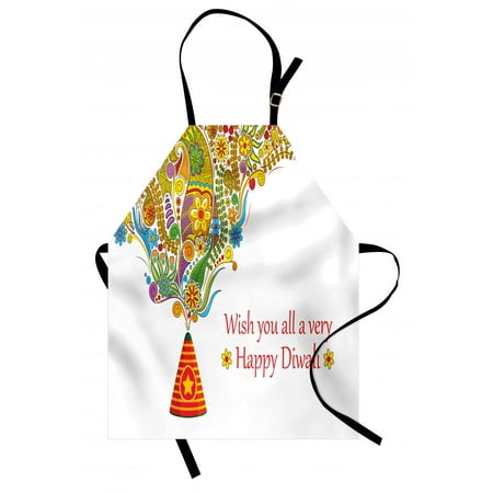 - Diwali Apron Tribal Festive Religious Celebration Cone with Star Spraying Paisley Artwork Print, Unisex Kitchen Bib Apron with Adjustable Neck for Cooking Baking Gardening, Multicolor, by Ambesonne