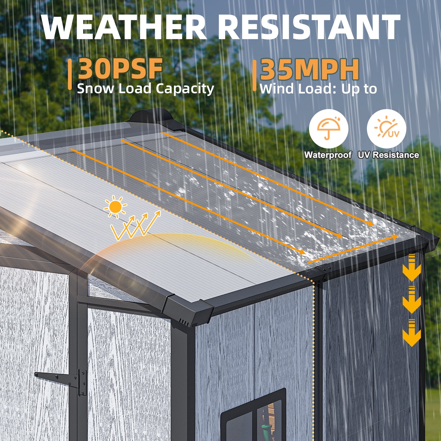 MELLCOM 6 x 4 FT Resin Outdoor Storage Shed with Floor, Outdoor Storage Tool Shed with Windows and Lockable Door, Resin Garden Shed for Bike, Garbage Can, Lawnmower