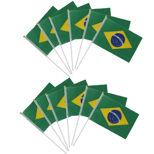 MasteelfCA 12pcs Mini Flags Handwaving flag Brazil Brazilian National Flags Hand Waving Flags Plastic
