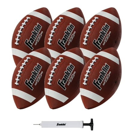 Franklin Sports Grip-Rite 100 Deflated Rubber Junior Football with Pump 6pk - Brown