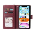 thumbnail image 3 of Dteck Case Compatible with iPhone 11,Magnetic Leather Wallet Case with 9 Card Slots Stand RFID Blocking Premium Zipper Protective Flip Leather Phone Cover with Wrist Strap,Winered, 3 of 5