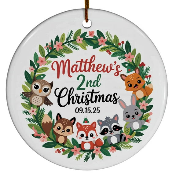 Baby 2nd Christmas Ornament, Baby's Second Christmas Ornament, Animal Woodland Baby's 2ND Christmas 2025 Ornament, Baby Second Christmas Ornament