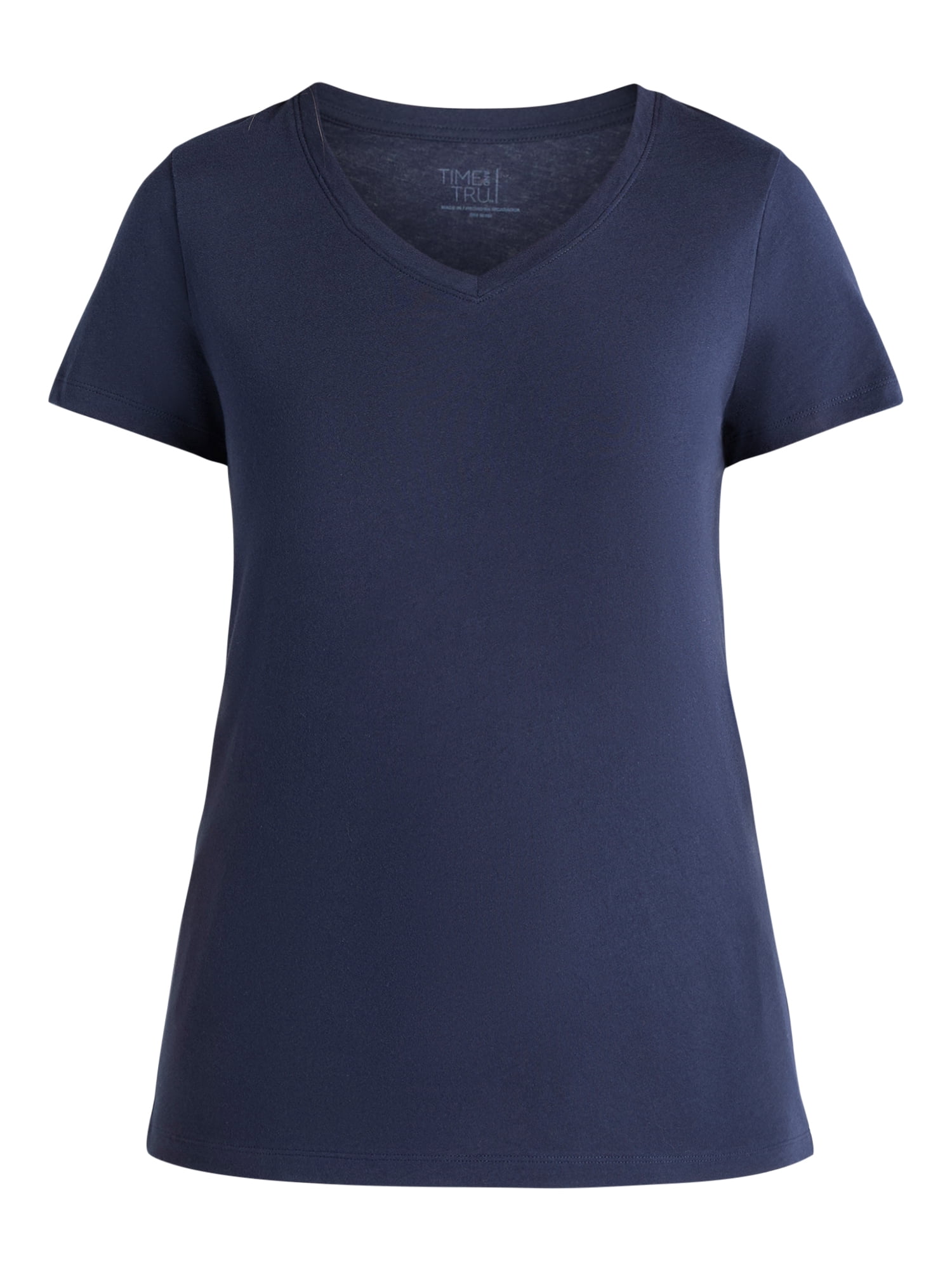 Time and Tru Women's Cotton V-Neck Tee with Short Sleeves, Sizes XS-4X