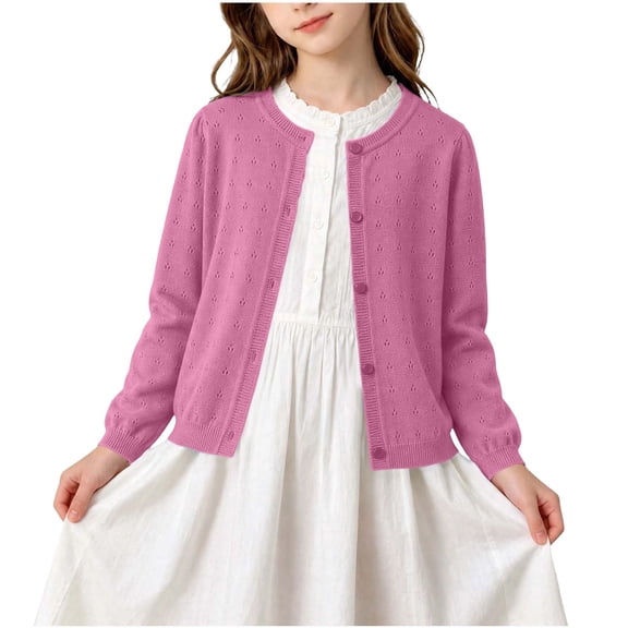 GigrtiJin Cotton Cardigan for Girls Long Sleeve Button Down Cardigan Crew Neck Trendy Cute Casual Loose Sweater 1T-15T