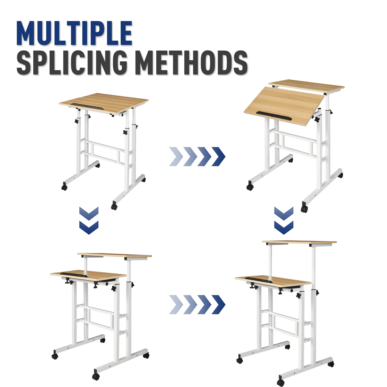 BEZT Workstation, Adjustable Height Standing Desk,Rolling Computer Desk with Monitor Shelf for Bedroom,Natural