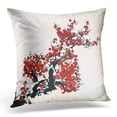 thumbnail image 1 of EREHome Pink Blossom Ink Style Winter Sweet Chinese Pillow Case Pillow Cover 18x18 inch, 1 of 1