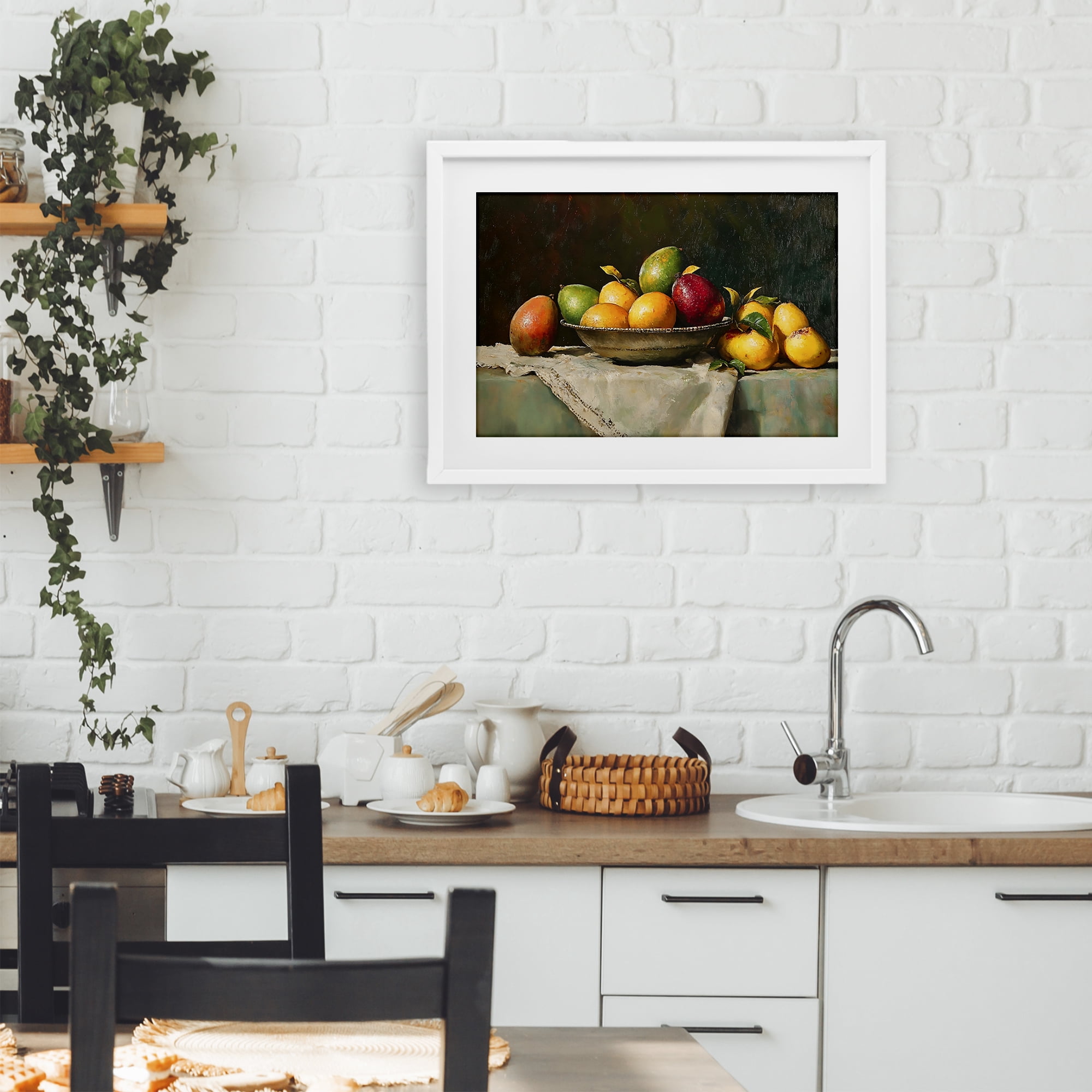 Stupell Industries Fancy Table Fruit Arrangement White Framed Print Under Glass, design by Creative Studio