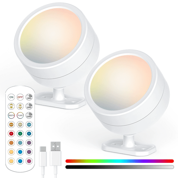 2X Rechargeable LED Wall Sconce Lights Magnetic Wall Mounted Night Lamp   Remote-White(2Pcs)