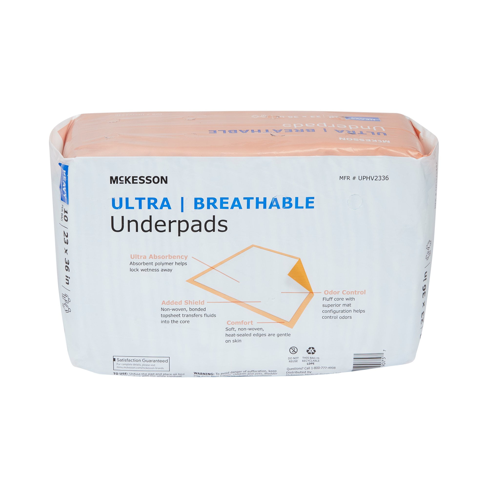 McKesson Ultra Breathable Underpads, Incontinence Bed Pads, Heavy Absorbency, 23 in x 36 in, 60 Ct
