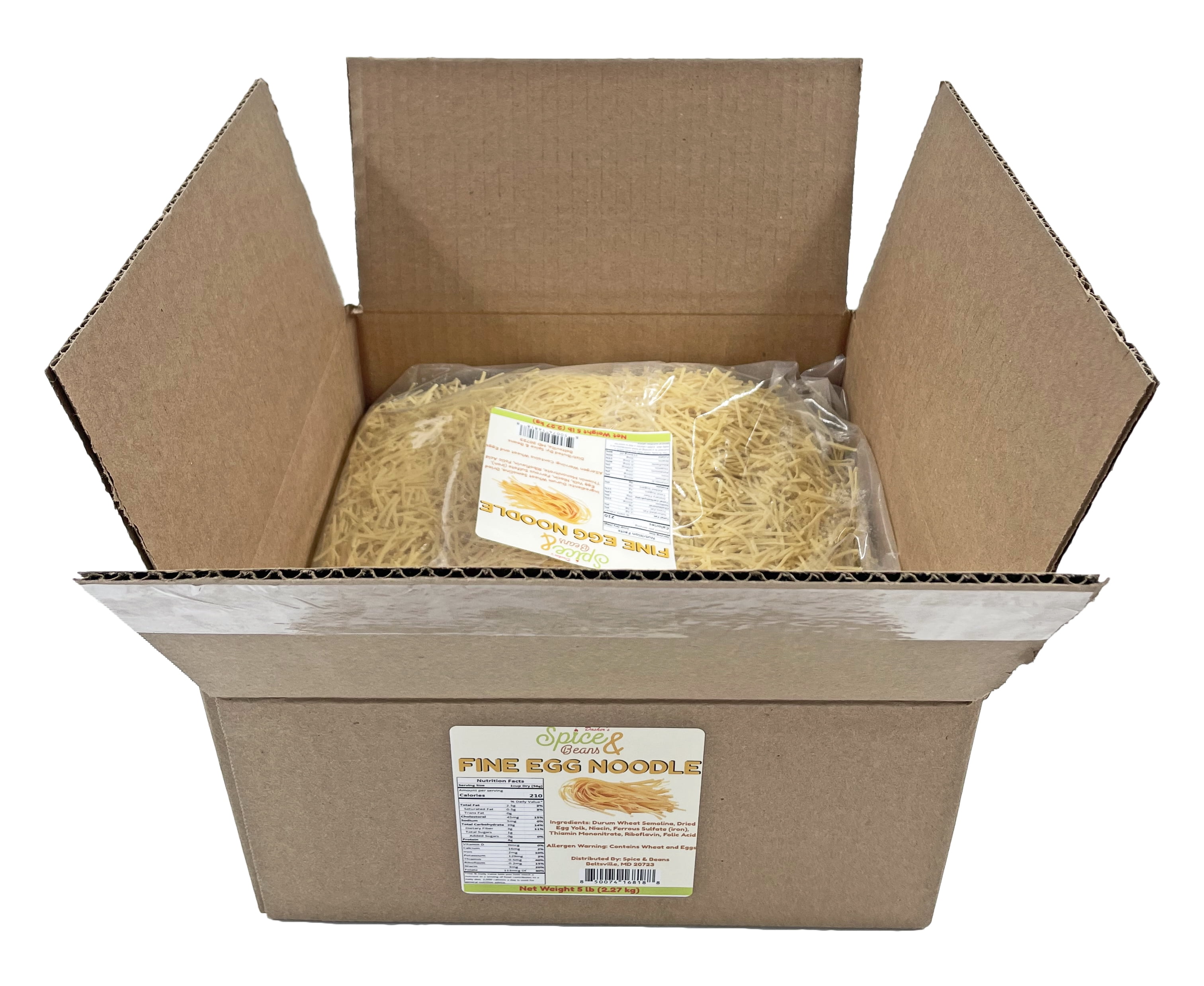 Dasher's Spice & Beans Fine Egg Noodle Pasta | 100% Durum Semolina Flour | Made in America | 5 lb.