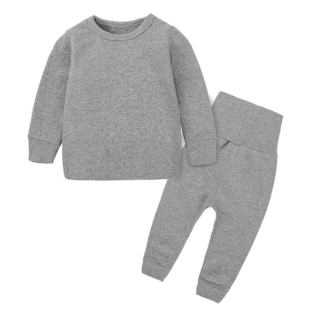 Gibobby Conjunto de pantalón para bebé Niños pequeños Primavera Invierno Sólido Pantalones de manga larga Sudadera con capucha Conjunto de ropa de dormir Trajes Ropa(Gris, 1-2 Años)