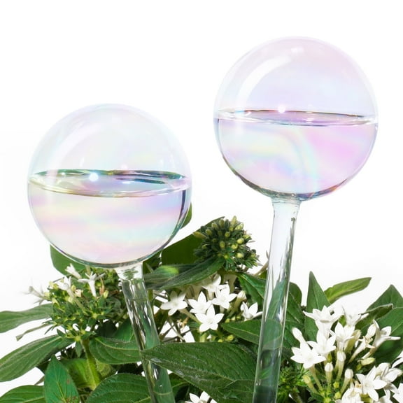 [2 PCS] Light Iridescent Clear Glass Self-Watering Bulbs System, Rainbow Gradient Color Automatic Plant Watering Globes