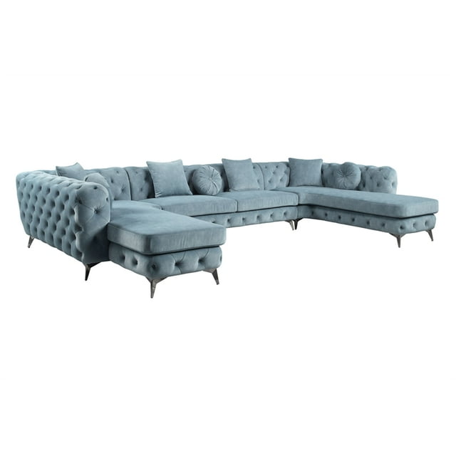 ACME Tissu Atronia Rembourré Sectionnel Capitonné avec 7 Oreillers Vert Profond