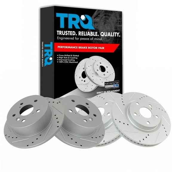 TRQ Front and Rear Performance Brake Rotors Set Premium G-Coated Cross Drilled & Slotted Fits Select 2007-2012 Lexus ES350 2008-2012 Toyota Avalon 2007-2011 Camry