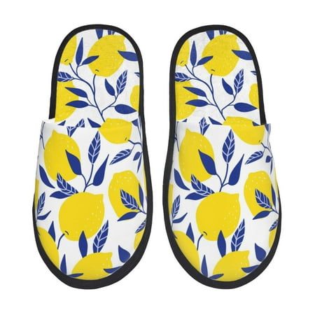 Balery Tropical Lemon Slient Indoor Furry Fleece Comfort House Shoes Soft Non-Slip Home Shoes Cotton slippers House Slippers-- Large