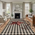 thumbnail image 4 of 6x9 Washable Area Rug, Country Stars Non-Slip Large Rectangle Rug for Living Room Dining Room, Vintage Dark Red Star Black Plaid Brown Wood Grain Indoor Floor Mat for Home Decor, 4 of 9