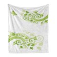 thumbnail image 1 of Green Soft Flannel Fleece Blanket, Floral Botanical Design with Curly Ivy Branches and Butterfly Spring Time, Cozy Plush for Indoor and Outdoor Use, 50" x 60", Apple Green Pale Green, by Ambesonne, 1 of 6