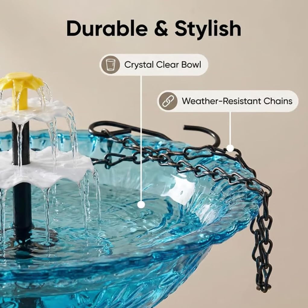 HoliHive Solar Powered Cascading Bird Bath, Cascade Hanging Birdbath Fountain with Flowing Water, Decorative Garden Yard Patio Bird Bath Fountain